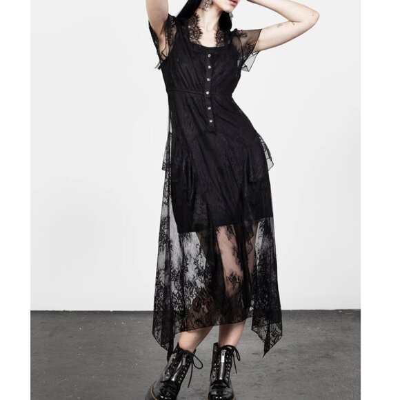 Disturbia Dresses & Skirts - Disturbia Mourning Lace Cascade Midaxi Dress - US 12
